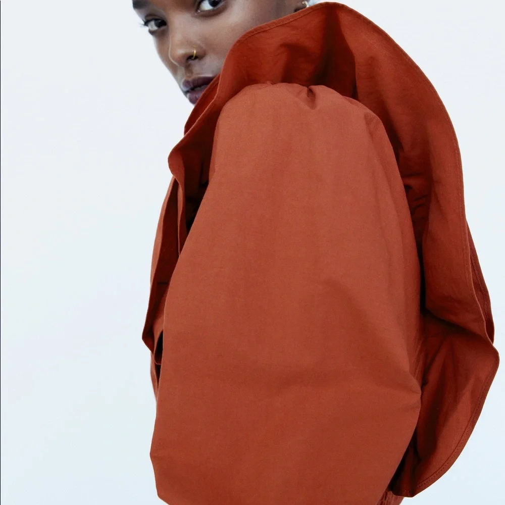 ZARA - RUFFLED POPLIN SHIRT - Burnt Orange - Picture 5 of 11